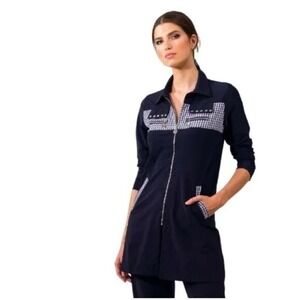 New ALISON SHERI Women Medium Navy Gingham Activewear Jacket‎ Gorpcore Office